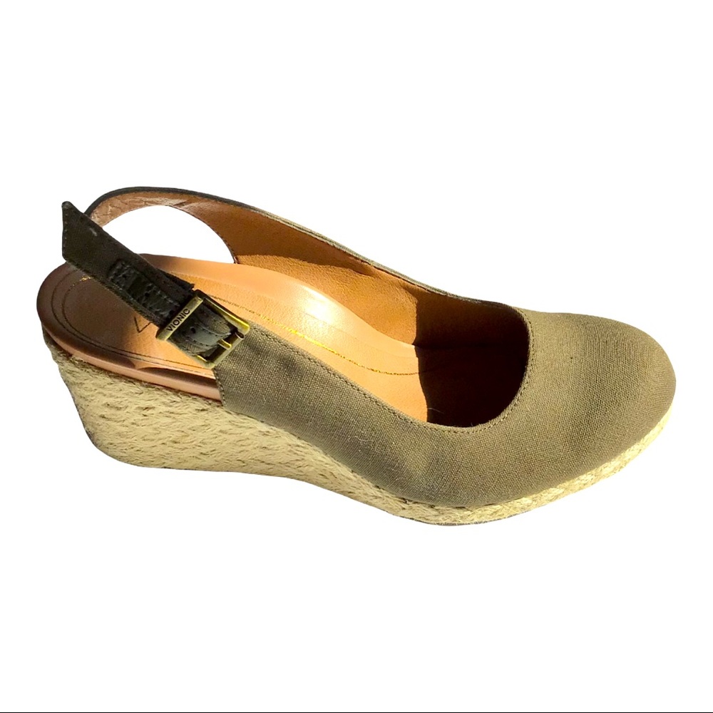 Vionic Carolina Wedge Slingback Espadrilles Womens Size 8 Olive Green Adjustable